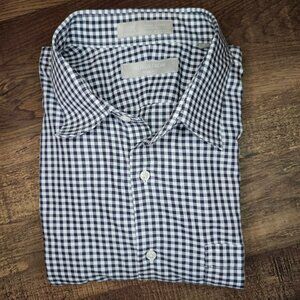 Trim Fit Wrinkle-Free 100% Cotton Button Up Shirt 17 34-35 Gingham Plaid
